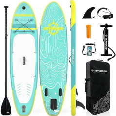 Надувная SUP-доска HEYBOARD, Stand Up Paddle Board 320 x 81 x 15 см с аксессуарами премиум-класса, включая рюкзак, регулируемое весло, ручной насос, поводок, съем