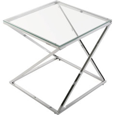 Versa Trento Beistelltisch für das Wohnzimmer, Schlafzimmer oder die Küche. Moderner, niedriger Tisch, Maßnahmen (H x L x B) 51 x 51 x 51 cm, Glas und Metall, Farbe: Silber