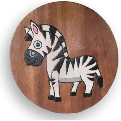 ART-CRAFT Universāls bērnu taburete Koka taburete apaļa masīvkoka dzīvnieku motīvs Zebra ar daudzām izmantošanas iespējām