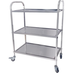 MOOTACO Serving Trolley Kitchen Trolley Stainless Steel Trolley Tea Trolley Transport Storage Trolley Gastro Serving Aid 3 Shelves 4 Wheels (625 x 315 x H 800 mm)