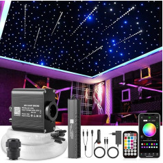 SUNKENET 16 W Meteor Twinkle Starry Sky Car, 400 gabali (0,75 + 1,0 + 1,5 mm) x 3 m Starry Sky Fibre Optic ar šaušanas zvaigžņu gaismas komplektu RGBW Bluetooth App / tālvadības pults LED optisko šķiedru gaismas