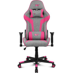 DRIFT GAMING krēsls DR90 -DR90GP - Profesionāls spēļu krēsls, atmungsaktiver Stoff, gepolsterte 2D-Armlehnen, verstärktes Nylon-Fußkreuz, Klasse 4 Kolben, Neigung, Lenden-/Halswirbelkissen, grau/rosa