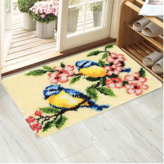 VIONNPPT Flowers Birds Series Latch Rug Set for Children Adults for Yourself, paklāja Snap Hook Making Set with Pre-Print, DIY 3D Craft Gift (Peach Blossom, 60 cm x 40 cm)