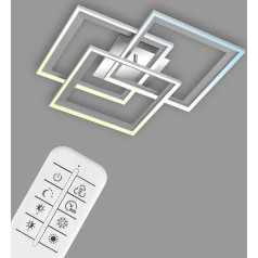 BRILONER Leuchten - Griestu gaisma LED, dimmējama, Griestu gaisma LED ar tālvadības pulti, LED karkass, regulējama krāsu temperatūra, zemgriezums, hroma alumīnijs, 560 x 560 x 90 mm
