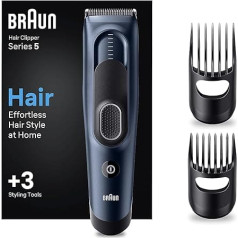 Braun HC5350 Men's Hair Clipper, Hair Cutting at Home, 17 Length Settings, 2 Comb Attachments, 50 Minutes NiMH Battery Life