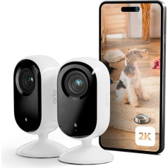 Arlo iekštelpu novērošanas kamera, 2 kameras, HD video, divvirzienu audio, kustības sensors, vadu, ideāli piemērota kā bērnu monitora, mājdzīvnieku kameras, mājas novērošanas kamera + Arlo Secure plāna pārbaudes periods, balta krāsā