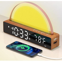 Wecker mit Licht, Wake Up Lichtwecker, White Noise Machine, Nachttischlampe Touch Dimmbar Tischlampe mit 10 Schlafhilfe Geräusche/Snooze/Timer/Temperaturanzeige/USB Ladestation, Geschenke Weihnachten