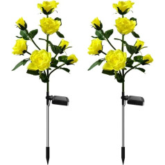 Aolyty Pack of 2 LED Solar Rose Lights, 7 Flowers Waterproof Garden Lights, Outdoor Path Lighting, Decorative Artificial Ornaments, Night Light for Patio, Backyard (Yellow)