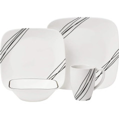 Corelle Square Simple Sketch vakariņu servīzes komplekts, piemērots mikroviļņu krāsnī un trauku mazgājamā mašīnā, Corelle