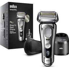 Braun Series 9 Pro Electric Shaver for Men, Beard Shaver with ProLift Trimmer and Head 4-in-1, Cleaning and Charging Centre 5-in-1, Case, Rechargeable, Wireless, 9466 DC, Chrome