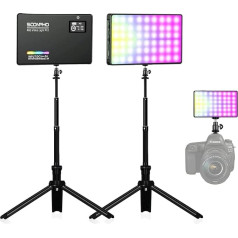 Pack of 2 LED video gaismas, RGB gaismas fotogrāfija ar regulējamu mini statīvu 2500-8500K kameras gaisma YouTube fotogrāfijai Vlogs DSLR