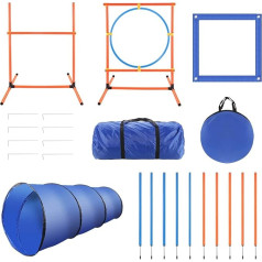 Agility Set Hunde, Agility Ausrüstungs Set für Hunde für Springen Übung umfasst einstellbare hohe Hürde, Hundetunnel, Springring, Geflochtene Stangen, Pause Box und Tragetasche, Haustier Outdoor-Spiel