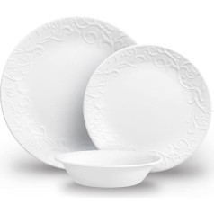 CORELLE Bella Faenza 1146912 12 gab. trauku komplekts 4 personām Ietver šķīvjus, šķīvjus un bļodas 3 x izturīgāks Aizņem pusi mazāk vietas Svars salīdzinājumā ar keramiku