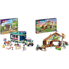 LEGO 41722 Friends Zirgu piekabes komplekts ar rotaļu mašīnu un 41745 Friends Rudens jāšanas staļļa komplekts ar 2 rotaļu zirgiem