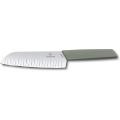 Victorinox, Swiss Modern Professional Santoku nazis, īpaši ass asmens, zobaina mala, 17 cm, izturīgs plastmasas rokturis, nerūsējošais tērauds, olīveļļas zaļš