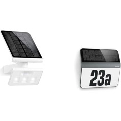 Steinel XSolar L-S ONE LED saules gaismas balta sienas lampa un LED saules gaismas XSolar LH-N antracīta krāsā, saulrieta slēdzis, 1100 mAh LiFe akumulators, ietver apgaismotu mājas numuru