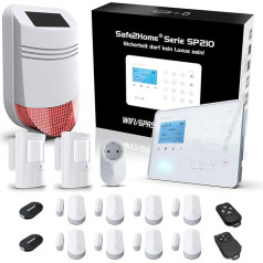 Safe2Home® SP210 bezvadu signalizācijas sistēmas komplekts ar aizsardzību pret sabotāžu un gaismas kontroli - Vācu - GSM WLAN signalizācijas sistēma SMS signalizācija - Mājas un biroja signalizācijas sistēmas Komplektā ietilpst piederumi un 