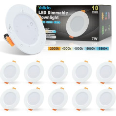 Yafido 10 x 7 W LED spots, 2300 V dimmeris, IP44 LED, 600 lm, 5 krāsu temperatūras opcijas, 3000 K, 4000 K, 4500 K, 5000 K, 6500 K, 6500 K