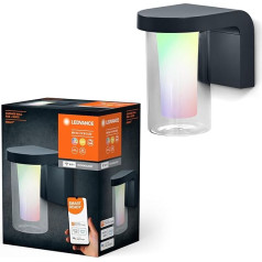 LEDVANCE Smart+ Wi-Fi Cascade RGBW 18 cm dimmējams LED sienas apgaismojums tumši pelēkā krāsā izmantošanai ārpus telpām ar augstas kvalitātes alumīnija korpusu, RGB krāsu vadība, 10 W, 3000 Kelvīnu silti balta, 420 lūmenu, IP44