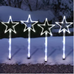 SA Products Pack of 4 Star Path Lights | Battery Operated 60 LED Lights | Stakes Garden Lights with 8 Modes Function for Outdoor Fairy Home Decoration and Christmas Gifts (White)