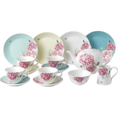 Royal Albert Kerr for 40034018 Miranda Kerry Everyday Teeservice 15-teilig Teetasse Untertasse Beilagenteller 20 cm Teekanne Sugar & Cream Multi Porzellan, Mehrfarbig, 15 gab. komplekts