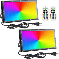 Eleganted RGB āra prožektors, 2 gabali, 100 W krāsains prožektors ar tālvadības pulti, LED prožektors, IP65 ūdensizturīgs prožektors balkoniem, dārziem, garastāvokļa gaismām