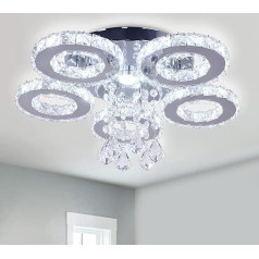 Finktonglan Crystal LED griestu gaisma 5 gredzeni Modernā lustra Nerūsējošā tērauda piekaramais apgaismojums foajē Dzīvojamā istaba Ēdamistaba Guļamistaba (Cool White)