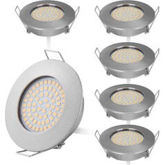 HCFEI 6 plakanu LED iegremdējamo starmešu komplekts, 400 lūmeni, 3,5 W, 230 V, apaļš korpuss, matēts nerūsējošais tērauds, silti balta 3000 K gaisma