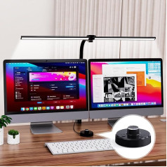 HassoKon galda lampa LED Dimmable Double Head Flexible Gooseneck Daylight Lamp Clamp Light Office Lamp Eye Protection Office Table Lamp ar tālvadības pulti (melna)