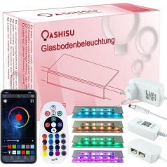 OASHISU Upgrade komplekts ar 4 LED Clip Glass grīdas apgaismojumu 6 x 5050SMD RGB LED Bluetooth Bluetooth App Control stikla malu apgaismojums vitrīnas apgaismojums kabineta apgaismojums ar RF tālvadības pulti krāsu maiņa mūzika