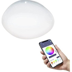 EGLO connect.z Smart Home LED griestu gaisma, Sileras-Z, Zvaigžņotā debess griestu gaisma, ZigBee, lietotnes un balss vadība, Alexa lietotne un balss vadība, regulējama gaismas krāsa (silti balta/auksti balta), RGB,