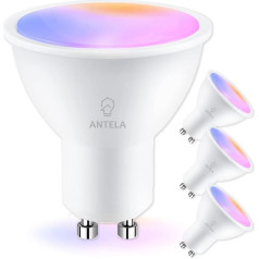 ANTELA Alexa spuldze Gu10 5 W LED WiFi viedā RGB spuldze Silti balta (2700 K) Auksti balta (6500 K), saderīga ar Google Home, Alexa, aplikācijas vadība, 4 gab. komplektā