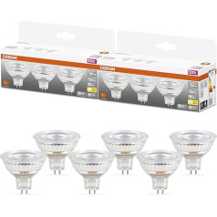 OSRAM MR16 zemsprieguma LED spuldzes ar atstarojošo spuldzīti, 50 vatu nomaiņa, GU5.3, 2700 Kelvīnu, stikls, 6 spuldzes, tumši pelēkas krāsas, iepakojums 6 gab.