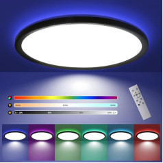 Glitzerlife LED griestu gaisma plakanām krāsām - 28 W RGB dimmējama griestu gaisma ar tālvadības pulti, melna, apaļa, apaļa, 30 cm diametrs guļamistabai, vannas istabai, virtuvei, gaitenim 3000 K - 6500 K