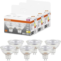 Osram MR16 zemsprieguma LED atstarotājlampas ar retrofīta kontaktligzdu, 50 vatu nomaiņa, GU5.3, 2700 Kelvīnu, stikls, 6 gab. komplektā