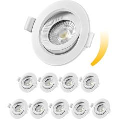 EDISHINE LED prožektori, dimmējami, iebūvēti prožektori, plakani 230 V, 3000 K, 68 mm, silti balti iebūvēti prožektori, pagriežami prožektori, griestu gaisma, 400 lūmeni, halogēna lampas aizvietošana, 10 gab. iepakojumā