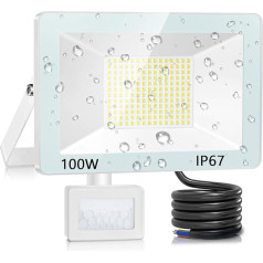 ANNIFUNLY 100 W 10000 LM LED prožektors ar kustības sensoru, 7000 K āra prožektors ar kustības sensoru, LED lukturis 230 V IP67 ūdensizturīgs, LED prožektors dārzam, garāžai, pagalmam