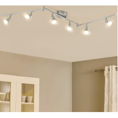 Bojim LED griestu lampu prožektors 6 spuldzes, pagriežams griestu prožektors, hromēts, moderns LED griestu apgaismojums viesistabai, guļamistabai, virtuvei, 6 x 6 W GU10 LED lampas, 550 LM, silti balta, 2700 K