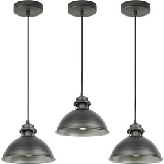 VONCI Industrial Silver Grey Barn 1 Light E27 Pendant Lamp Retro Brushed Nickel Metal Diameter 23 cm Dome Pendant Light Pendant Lights for Kitchen Island Sink Living Room Foyer Garage Bar (Pack of 3)