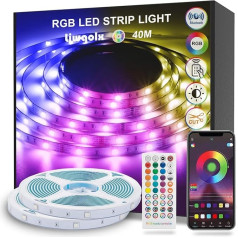 LED lentes gaisma 40M RGB Bluetooth Ultra gara LED gaisma ar tālvadības pulti Mūzikas sinhronizācija Smart App Control Krāsaina LED gaismas josla guļamistabai Mājas pusei Bar (2x20m)