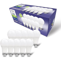 ULIGHT 10 x A65 LED spuldze 15W 6000K auksti balta gaisma 1600LM 170° gaismas kūlis E27 pamatne