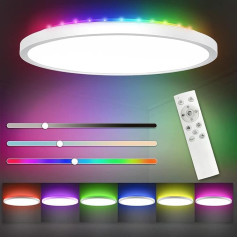 30W LED Deckenleuchte Dimmbar mit Fernbedienung,RGB Deckenlampe Farbwechsel,3000k-6500k,Wasserdicht IP54,16-Farben für Schlafzimmer/Wohnzimmer/Badezimmer/Küche