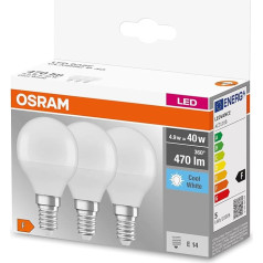 OSRAM LED BASE Classic P40, matēta kvēldiega LED stikla spuldzes E14 ligzdai, sveces forma, vēsā baltā krāsā (4000 K), 470 lūmeni, 470 lūmeni, parasto 40 W spuldžu aizvietotājs, 30 spuldžu iepakojums (1 iepakojums)