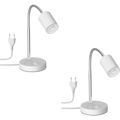 ledscom.de Waika galda lampa ar gūzneni un slēdzi, matēti balta, ar GU10 LED lampu (silti balta, 5,4 W, 510 lm, katra 50°), 2 gab. komplektā