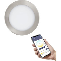 EGLO connect.z Fueva-Z Smart Home LED iegremdējams vannas istabas prožektors, īpaši plakans, diametrs 165 mm, ZigBee lietotne un balss vadība, Alexa, gaismas krāsa (silti balta/auksti balta), aptumšojams, metāla iebūvējams