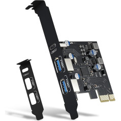 USB PCIE karte Power Delivery, PCI Express 3 pieslēgvietu (C tips, 2 x A tips) PCIe USB 3.0 ātrās uzlādes kartes paplašināšanas karte ar zema profila kronšteinu darbvirsmas datoriem ar Windows XP/7/8/10 un Mac OS