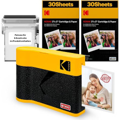 KODAK Mini 3 ERA 4PASS mobilais fotoprinteris (7,6 x 7,6 cm) + 8 loksnes komplektā + 60 lapu kasetne, dzeltens