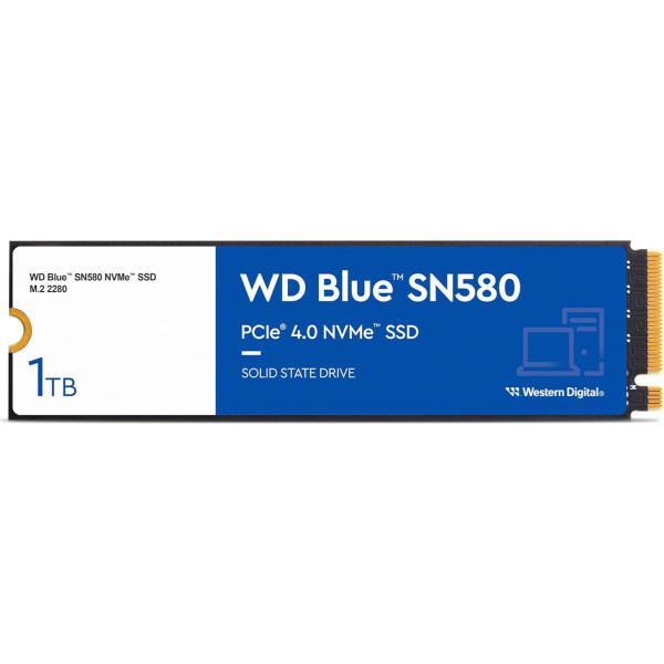 Твердотельный накопитель WD Blue SN580 NVMe SSD 1 ТБ (PCIe Gen4 x4, чтение до 4000 МБ/с, M.2 2280, технология nCache 4.0) Синий