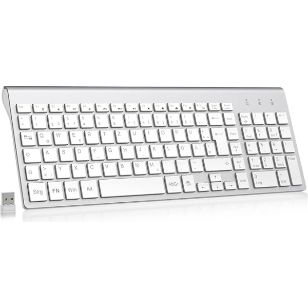 cimetech klaviatūra Bezvadu ergonomiska ergonomiska plakana tastatūra 2,4 GHz bezvadu tastatūra ar USB uztvērēju Bezvadu tastatūra QWERTZ izkārtojums 10 m diapazons Saderīga ar datoru, galddatoru, piezīmjdatoru, klēpjdatoru, Windows