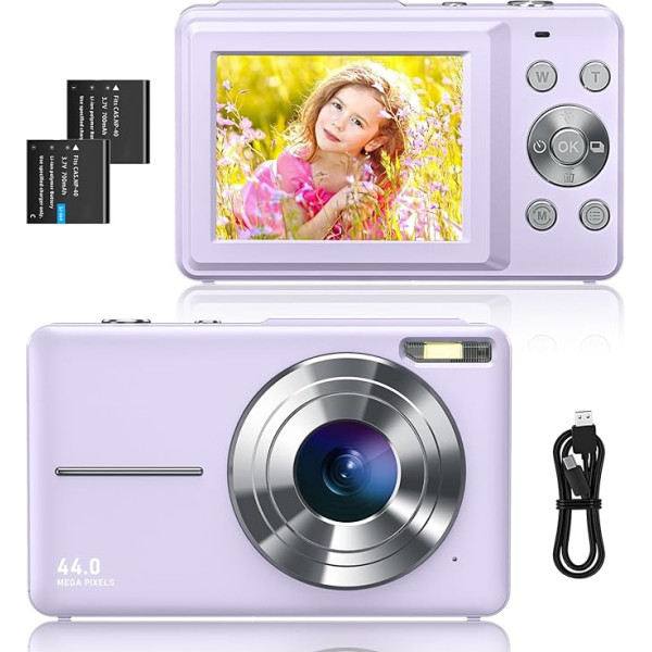 Sevenat Digitalkamera 44MP Fotokamera FHD 1080P Fotoaparāts Digitālā kamera 16X Digitalzoom Kompakt Einfache Tragbare DigitalKamera für Kinder Teenager Studenten Senioren Anfänger (Lila)